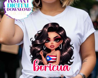 Hispanic Heritage Month Boricua Chibi Girl PNG: Puerto Rican Pride Clipart (Digital Download)
