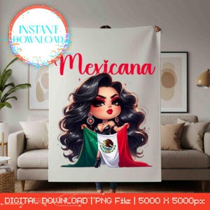 Hispanic Heritage Month Mexicana Pride, png-bestand: chibi-meisje met Mexicaanse vlag (digitale download)
