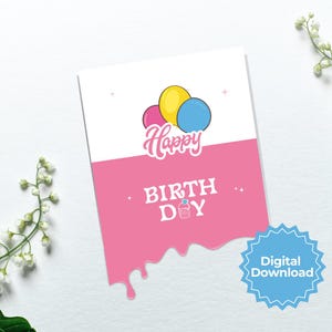 Carte d’anniversaire imprimable 5x7,carte digitale numérique,balloncarte 5x7,carte d’anniversaire jolie mignonne,carte à téléholder rose