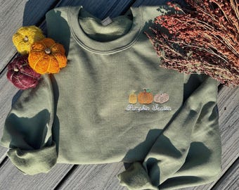 Embroidered Pumpkin Season Sweatshirt: Cozy Fall Crewneck