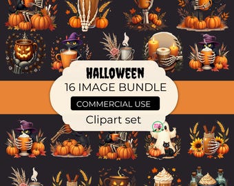 Paquete de imágenes prediseñadas de Halloween: imágenes PNG espeluznantes, uso comercial (descarga digital)