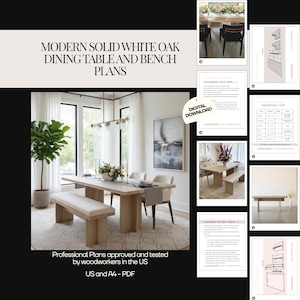 Moderne witte eiken eettafel en bankplattegronden | Professionele doe-het-zelfhandleiding voor houtbewerking