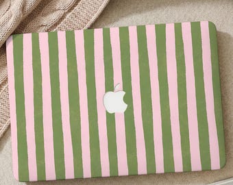 ピンクグリーンストライプ MacBook 2025 New Pro 14 A3434 (M5)、Pro 13 A2338 Pro 14 15 16、2024/2025 Macbook Air 13 15 A3240 A3241 A3114 ノートパソコンケース