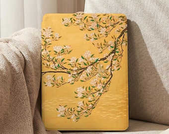 Japanese White Cherry Blossoms Kindle Case with Hand Strap Cover,2024 Paperwhite 10/11/12th 6.8" 7" Case,Kobo Clara Case,Custom Fire HD Case