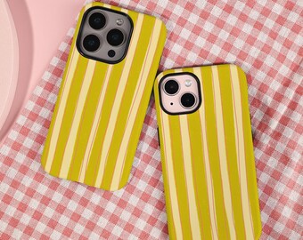 Gele streep Esthetische telefoonhoes voor iPhone 17-serie 16e iPhone 16 15 14 13 12 11 Pro Max Plus, 13 12 mini-hoesje, minimalistisch iPhone-hoesje