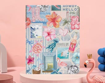 Blue Collages Art iPad Case With Pencil Slot For iPad 11/10/9, iPad Pro 11"12.9", Air 7/6 11"13", Pro 12.9"11"2024 M4 M3 Case, Mini 6/7 Case