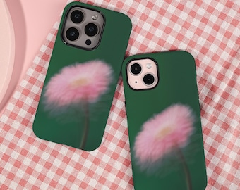 Green Hazy Flowers iPhone Case for iPhone 17 16 15 14 Pro Max 13 12 Mini X XS XR SE, Aesthetic Trendy Protective Cover New iPhone 16e Case