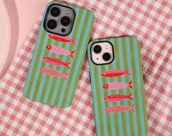 Striped Fish iPhone Case for iPhone 17 16 15 14 Pro Max 13 12 Mini X XS XR SE, Aesthetic Trendy Protective Cover, New iPhone 17 Air Case
