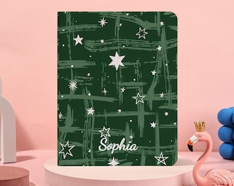 Custodia Green Stars per iPad Air 6/7, iPad Pro 11"/12.9"/13", iPad 10.9"/10.2", custodia per iPad Mini 6/7 con portapenne, custodia estetica