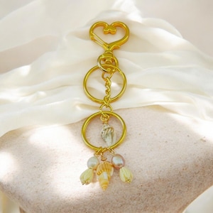 Shells & Freshwater Pearls and Pikake Flower Keychain Charm