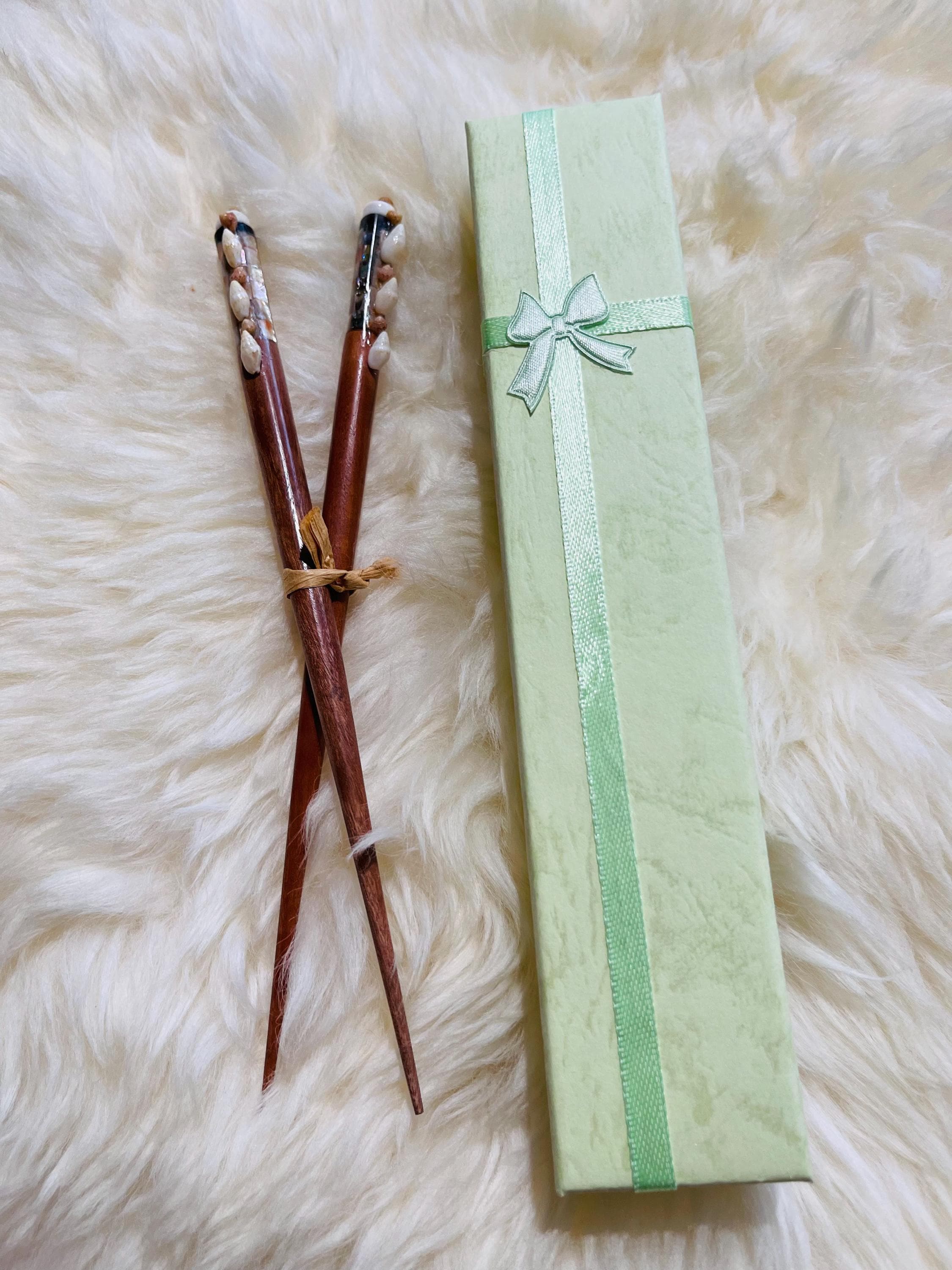 Wooden Hair Sticks with Momi, Kahelelani and Puka Shells on Mother of…