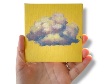 Original Oil Painting: Small Cloud Art, 4x4 Inch Canvas