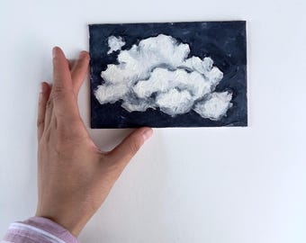 Original Oil Painting: Small Cloudscape Art, 4x6 Inch Canvas