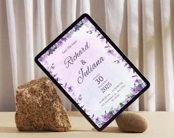 Plantilla de invitación de boda morada / Descarga digital / Invitación de boda imprimible / Descarga instantánea / PDF editable / Boda lavanda