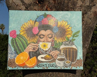 Mid Century Modern Art Buenos Dias Cantina Mexican Folk Art Sun