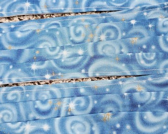 Fabric Mask (set of 8).  New.  Handmade.  Lined.  Blue Swirl Fabric. Stars