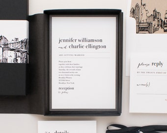 Simple and Modern New York City Box Wedding Invitation - City Skyline - Sample