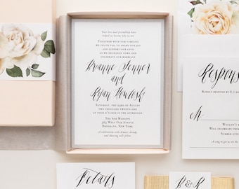 Invitación de boda con caligrafía y caja elegante - Caligrafía moderna - Muestra