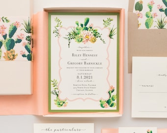 Natural Succulent Box Wedding Invitation - Blush Cactus - Sample