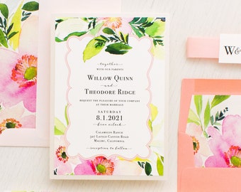 Blush & Coral Floral - Wedding Invitation - Sample