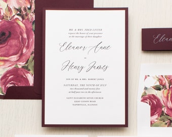 Burgundy Script - Wedding Invitation - Sample