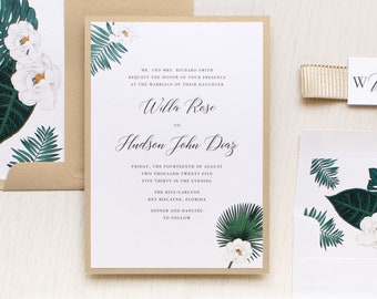 Tropical Gold & White - Wedding Invitation - Sample