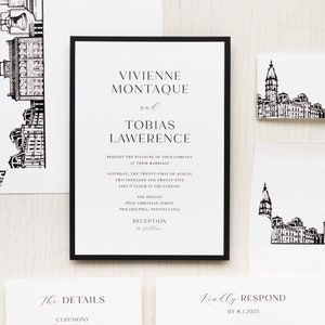 Philadelphia Skyline Wedding Invitation Sample imagem 1