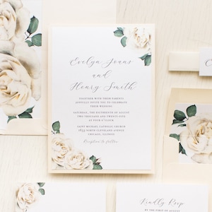 Weiße Rose Vellum - Hochzeitseinladung - Muster