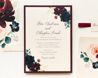 Burgundy Romance - Wedding Invitation - Sample