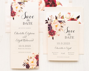 Burgundy Floral - Save the Dates