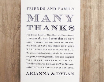 Modern Wedding Thank You Signs for Reception Table includes Customizable Wording, Paper, Ink Colors, Font Styles - 5x7 in size