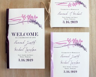 Dark Purple Wedding Ceremony Programs with Twine/Ribbon or Booklet Covers (w/Blank Interior Pages) Customizable Colors, Wording, Fonts