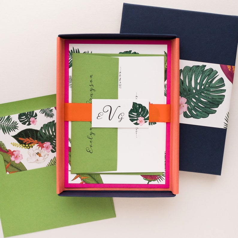 Colorful Tropical Destination Wedding Invitation Palm Leaf Sample image 2