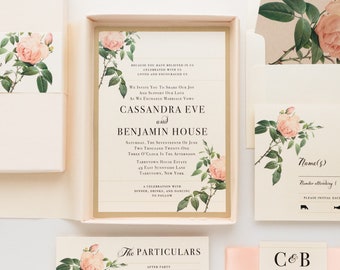 Elegant and Formal Box Wedding Invitations - Ivory & Blush Floral - Sample