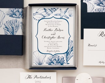 Elegant Beach Box Wedding Invitation - Beach Blues - Sample