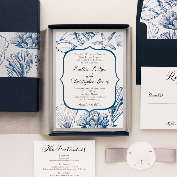 Elegant Beach Box Wedding Invitation - Beach Blues - Sample