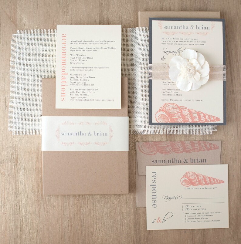 Elegant Beach Boxed Wedding Invitations Burlap Destination Etsy