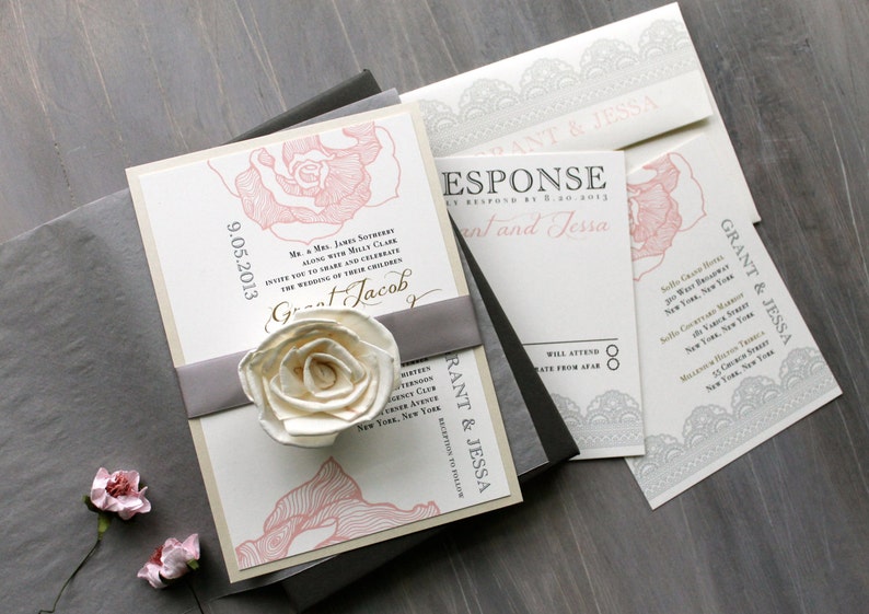 Elegant Boxed Wedding Invitations Romantic Luxury Wedding Etsy