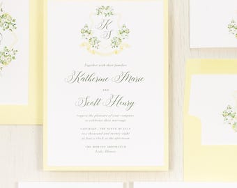Pale Yellow Crest - Wedding Invitation - Sample