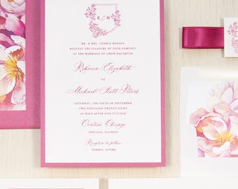 Fuchsia Crest - Wedding Invitation - Sample