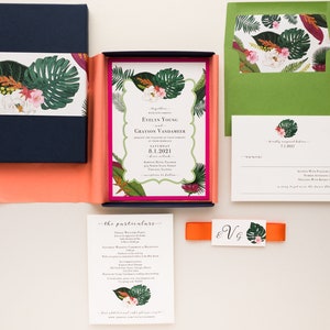 Colorful Tropical Destination Wedding Invitation Palm Leaf Sample image 4