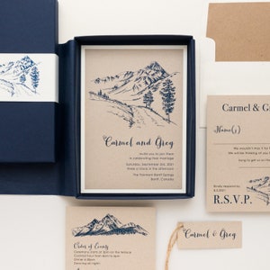 Invitación de boda de caja moderna de montaña - Montaña rústica - Muestra