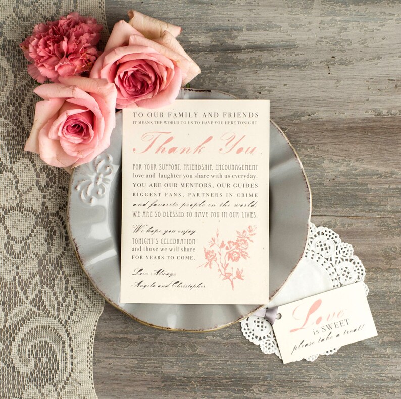 Pink Reception Thank You Card Customizable Wording Ink Etsy