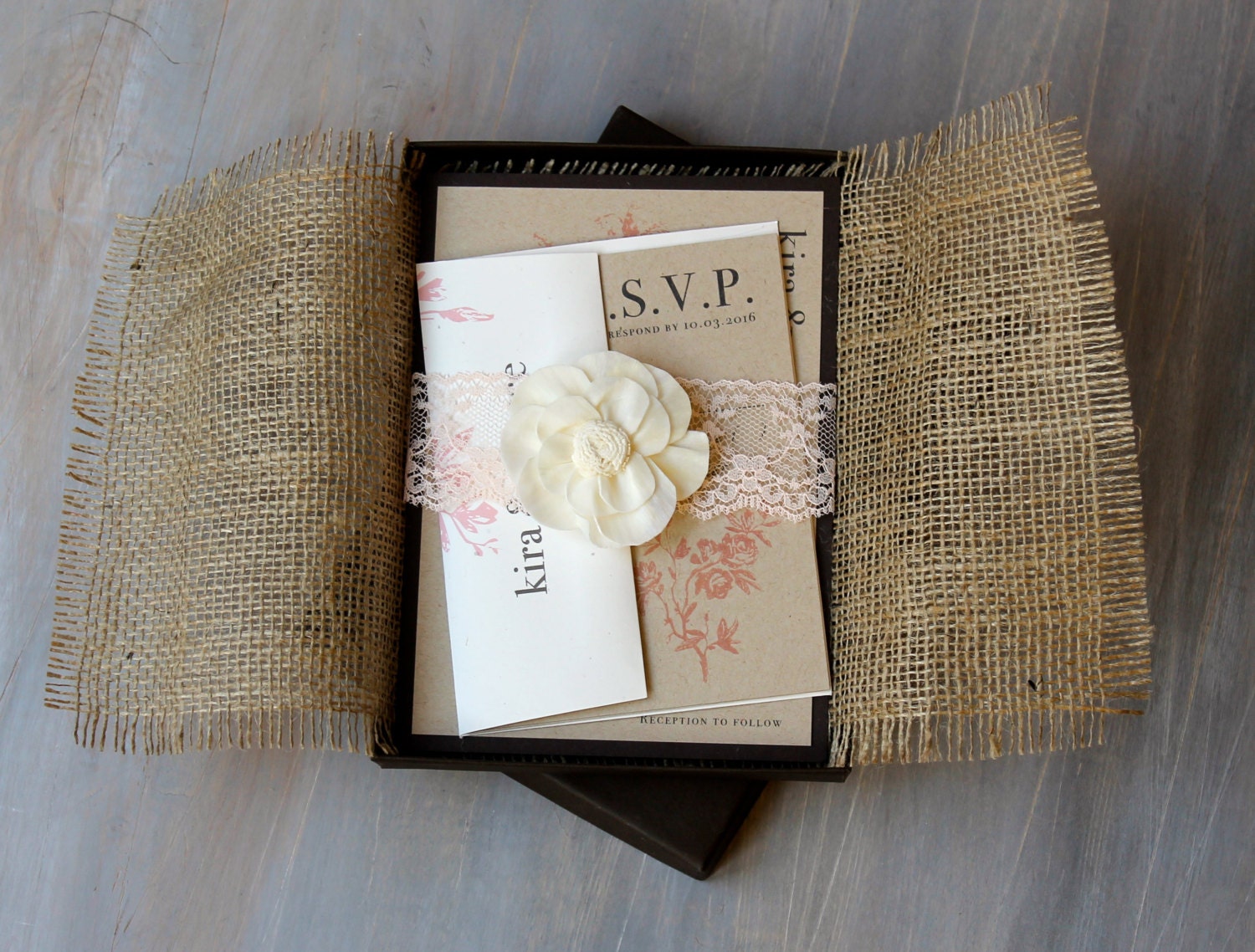Burlap Wedding Invitations Burlap And Lace Wedding Etsy
