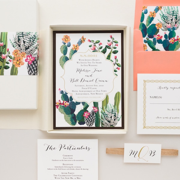 Colorful Cactus Box Wedding Invitations - Desert Love - Sample