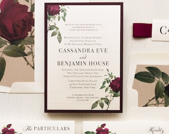 Ivory & Burgundy Floral - Wedding Invitation - Sample