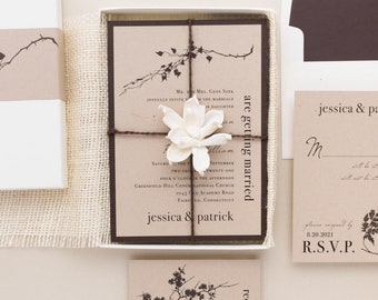 Formal and Elegant Natural Box Wedding Invitation - Ivory Romance - Sample