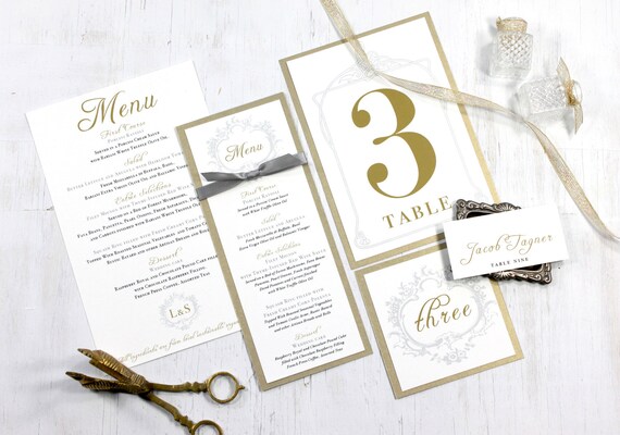 Gold Menu Cards Wedding Place Cards Elegant Wedding Table Etsy