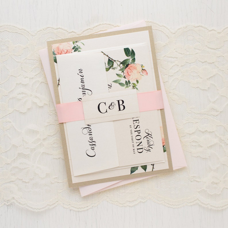 Ivory & Blush Floral Wedding Invitation Sample image 6