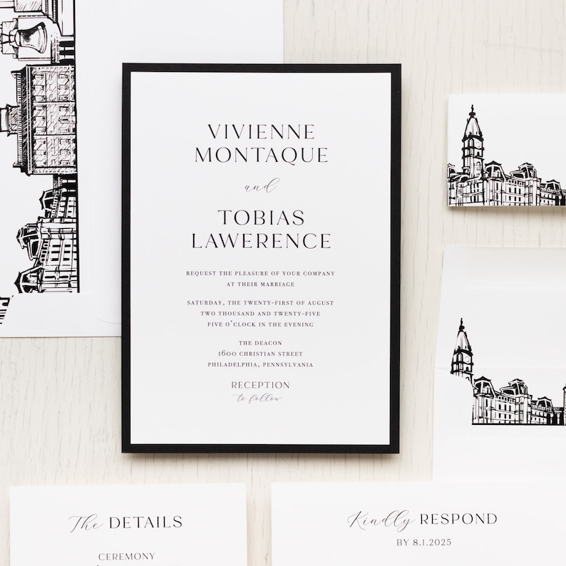 Philadelphia Skyline Wedding Invitation Sample imagem 1